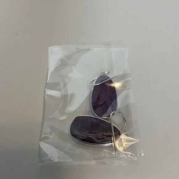NWOB Boho Handmade Purpurite Jasper Earrings Sterling Silver Gemstone Jewelry - Picture 3 of 14